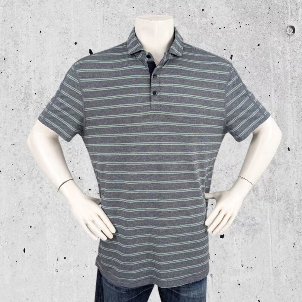 Lululemon Polo Shirt Size Large Stripe Blue & Green